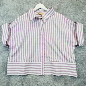 Hope & Harlow Shirt Womens XL Purple White Striped Short Sleeve Collared Boxy